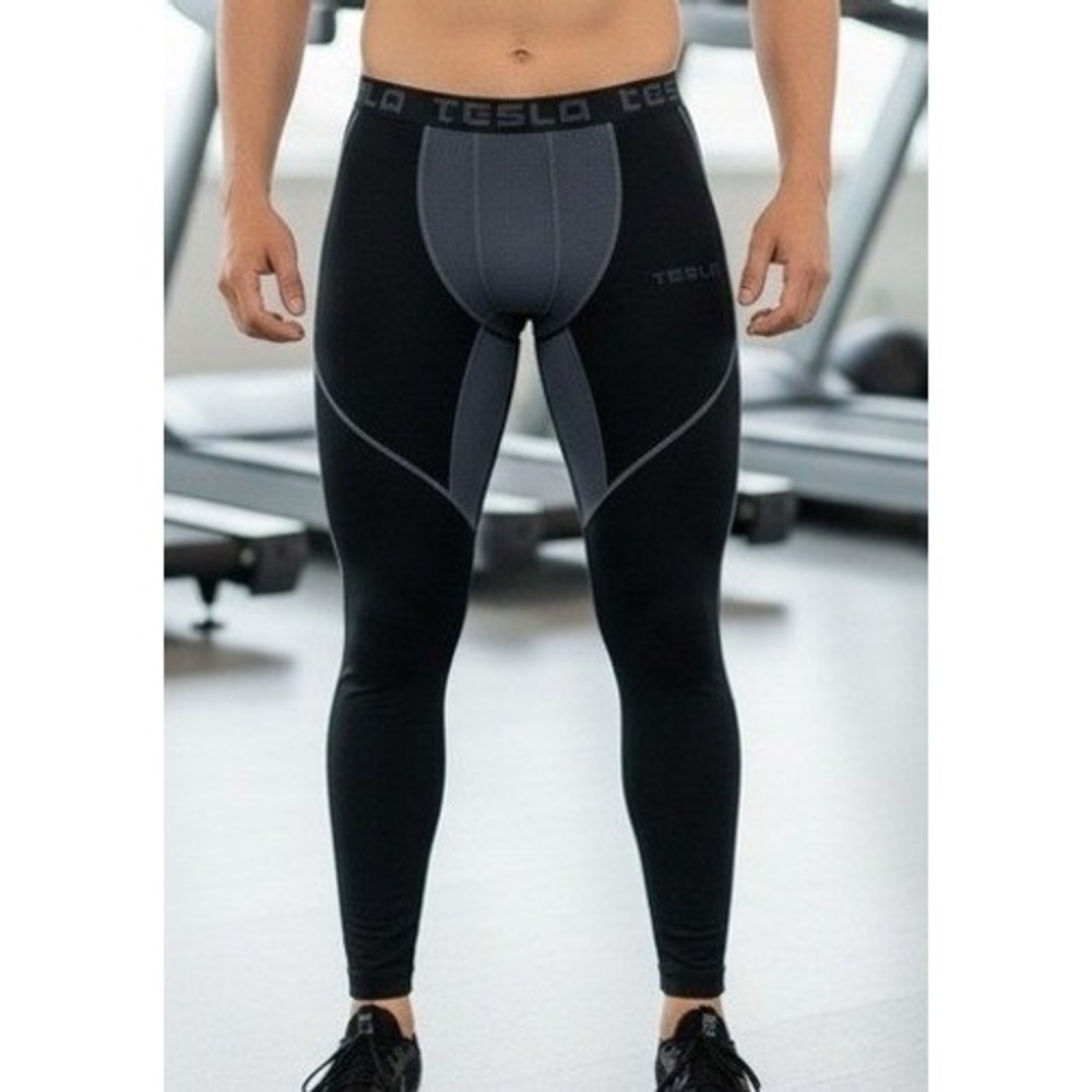 Tesla Base Layer Pants Leggings Men's L Black Gray Athletic Compression Active